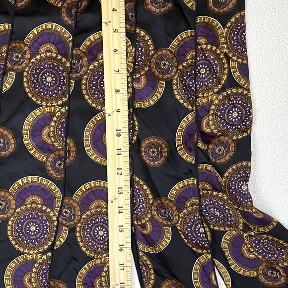 VTG Y2K Silk Pleated Flapper Slits Skirt Black Purple Gold Medallion 12 NWT USA - Picture 12 of 14